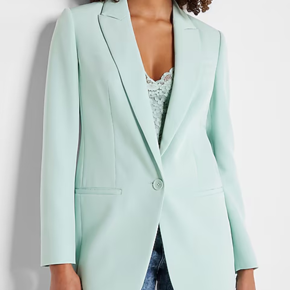 EXPRESS One Button Boyfriend Blazer Mint Green - SMALL